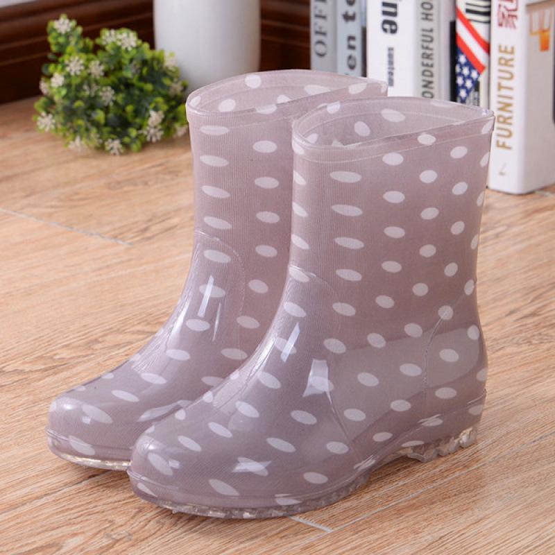 Stivaletti Corti da Donna Rosa Pois Impermeabili Trasparenti PVC Scarpe da Pioggia
