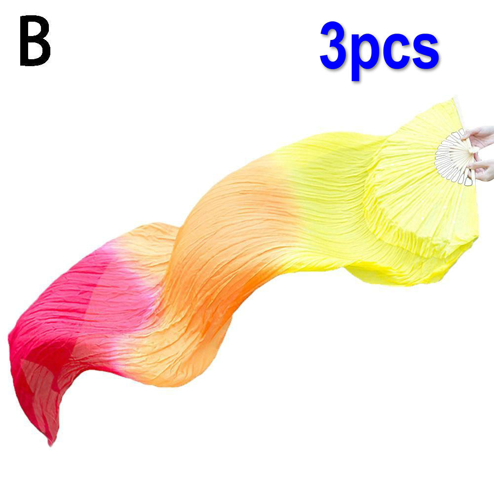 150cm Women Belly Dancing Fan Gradient Color Dancer Practice Long Imitation Silk Fans Dance Props 1PC