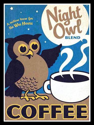 Night Owl Coffee Retro Metal Tin Sign Poster Plaque Garage Wall Decor A