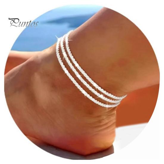 Fußkettchen für Damen, dreilagig, glänzende Oberfläche, verstellbare Länge, schlichter Stil, Knöcheldekoration, Schmuck, Party, Strand, Alltag, Fußkette, Jahrestag, Geburtstag
