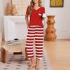 Women's Casual Printed Round Neck Loose Fit Short Sleeve Tee and Loungewear Set