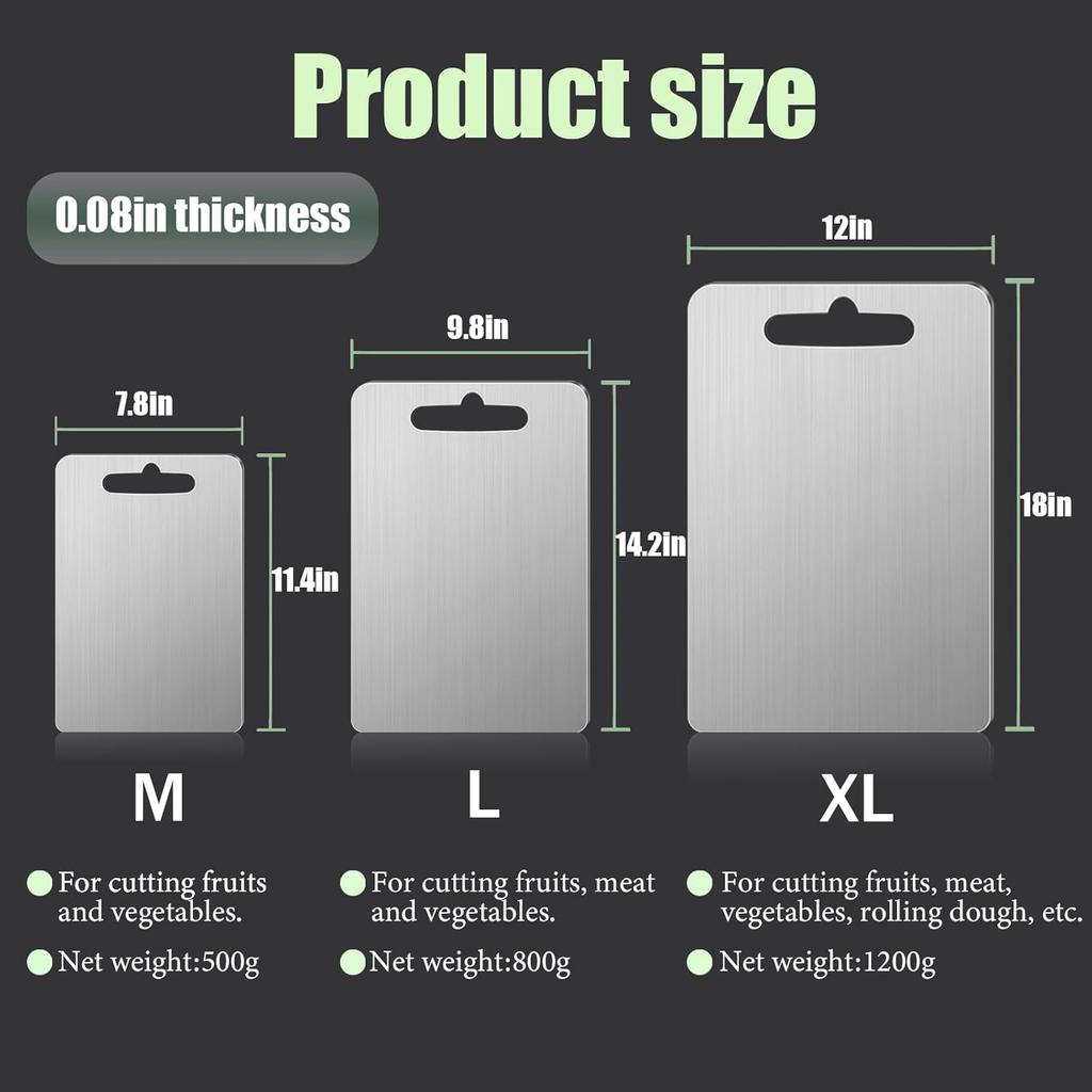 Titanium Cutting Board - Upgraded Thickened (0.08 in) Non-Deforming 100% Pure Titanium Cutting Boards with Non-Slip Pad, Food-Grade Double-Sided
