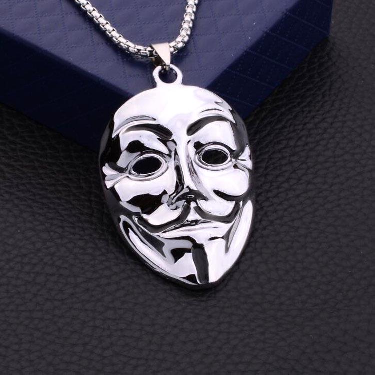 V-for-Vendetta Pendant Necklace: Titanium Steel Hip Hop Style, Long Chain, Trendy for Men