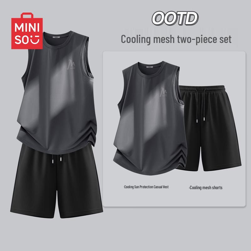 MINISO Men's Summer Casual Sleeveless T-Shirt & Shorts Set
