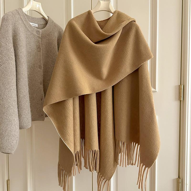 Damen Winter Warmer Gestrickter Schal Mit Fransen Schlitzdesign Dicker Umhang-Stil Wickel Reisefotografie
