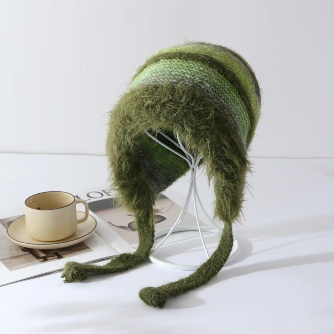 

Женская новая цветная плюшевая теплая вязаная шапка с защитой ушей, женская осенне-зимняя шапка one size