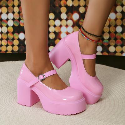 Fashion Hot Pink Princess Shoes for Women Chunky Platform Super High Heels Mary Janes Shoes Woman Pumps Thick Heeled Y2K Lolita Shoes
