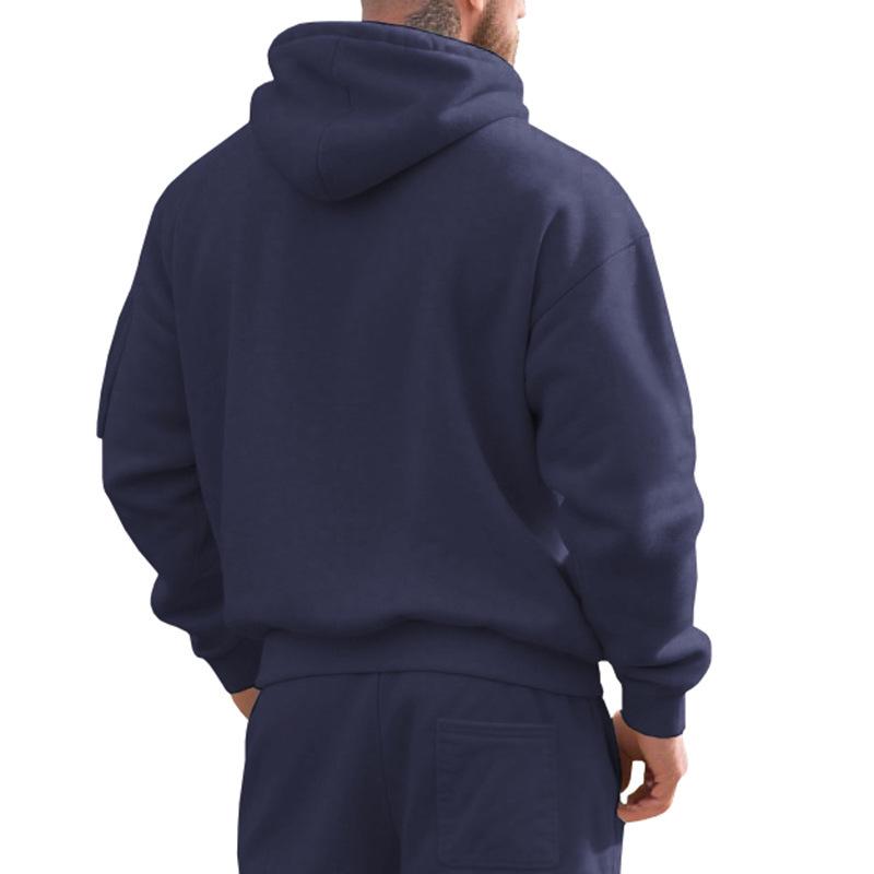 Men's Autumn/Winter Hooded Pullover Sweatshirt with Pockets and Thickened Velvet, Casual Sportswear