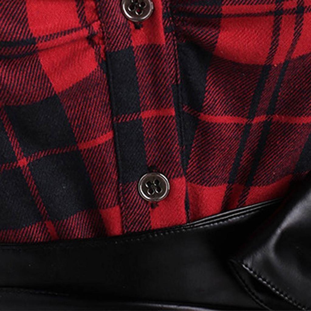 Wome Fashion Loose Long Sleeve Plaid Print Lace Splice Coat Tops T-shirt Dress