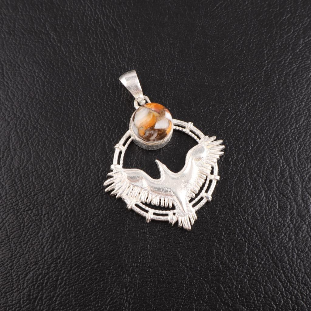 Orange Copper Turquoise Gemstone 925 Sterling Silver Jewelry Chain Pendant 1.43" CP-38-42