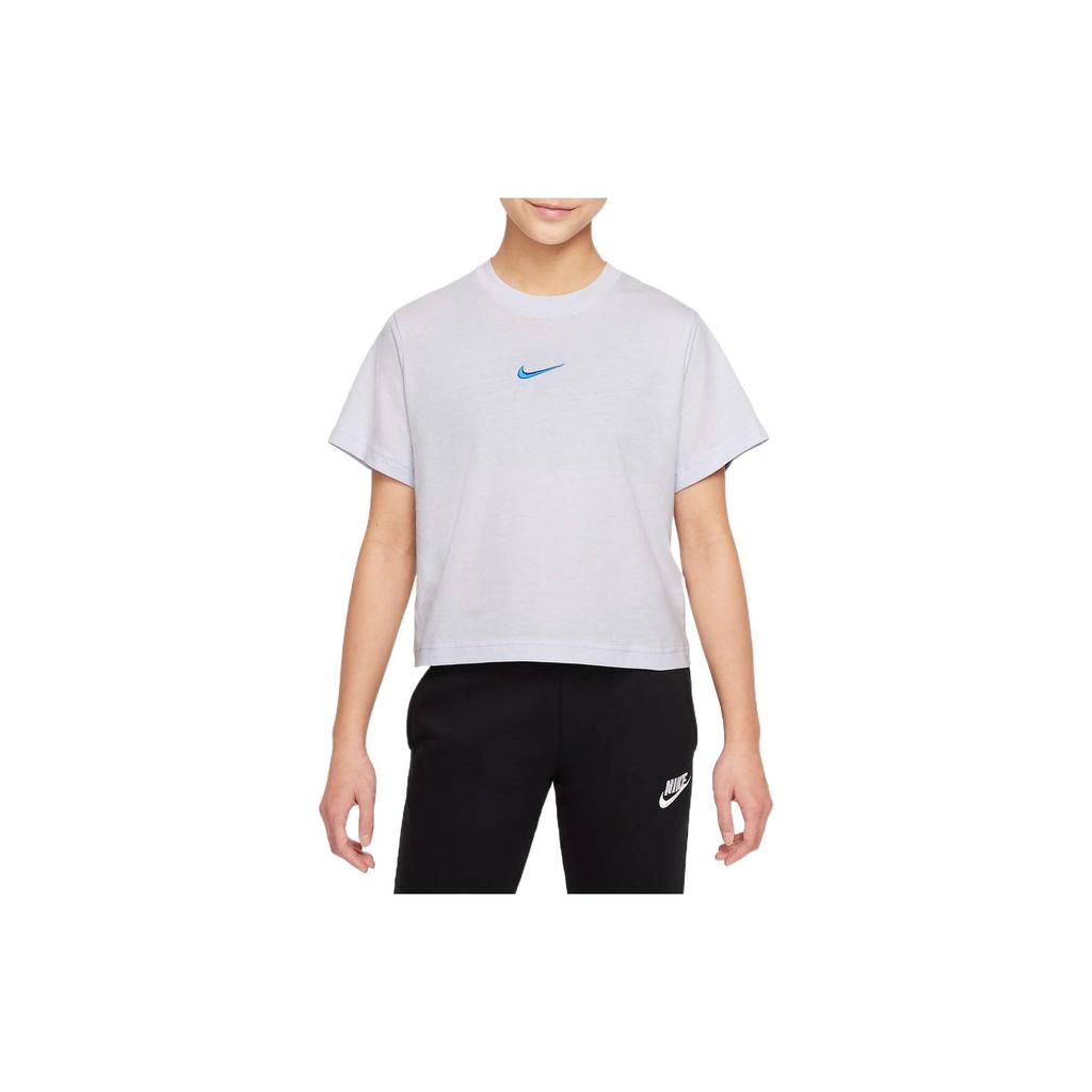 Nike Sportswear Logo Embroidered Short Sleeve T-Shirt Kids Tops White Blue DH5750-085