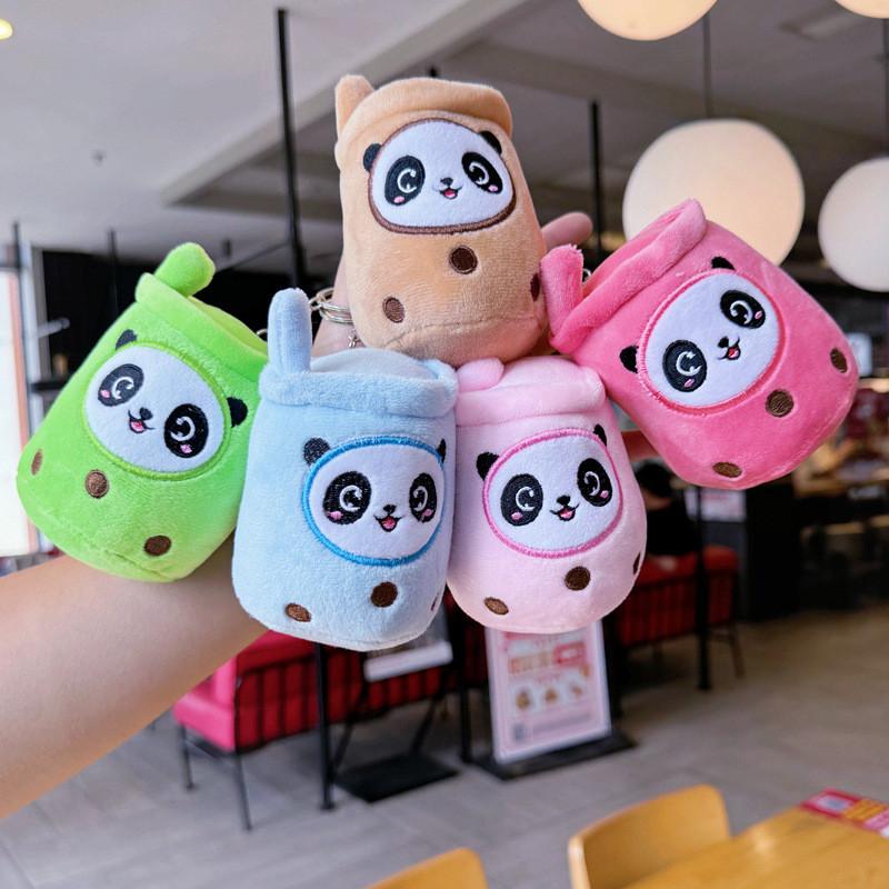 Cartoon Panda Cute Rabbit Fruit Milk Tea Cup Plush Toy Pendant Keychain Kids For
