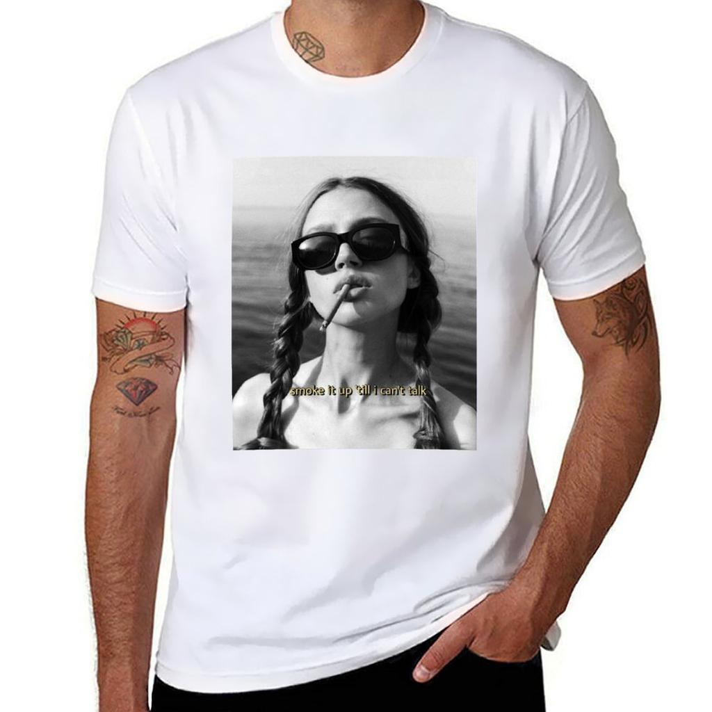 Smoke It Up Tll I Cant Talk Black And White Pretty Girl Smoking Cigarette Tshirt Big Size Simple Tshirt