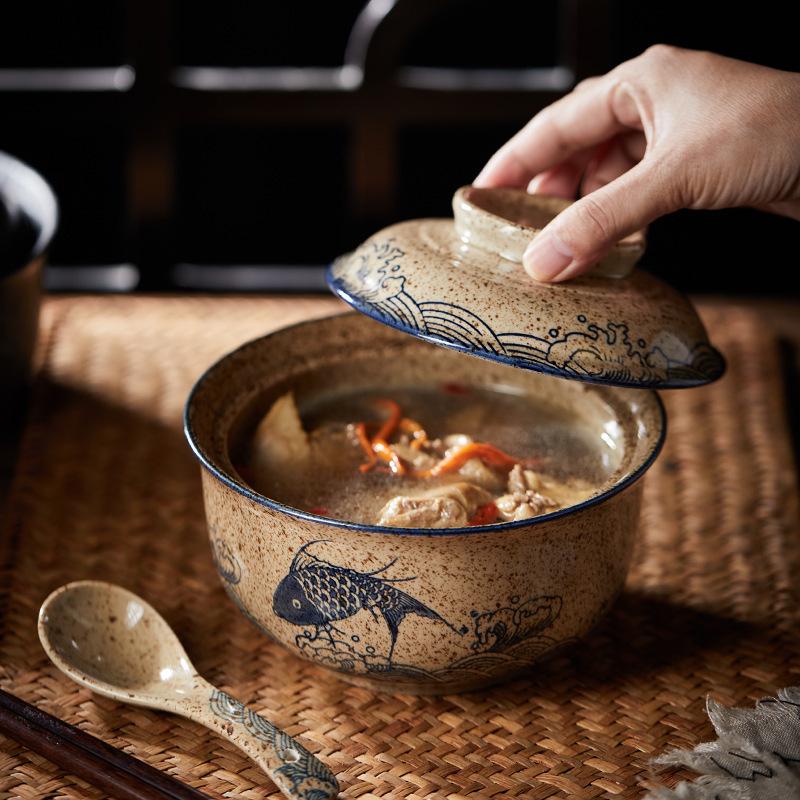 6.5Inch Japanese Style Ramen Bowl with Lid Ceramic Instant Noodle Bowl for Soup Rice Noodle and Porridge Kitchen Tableware New