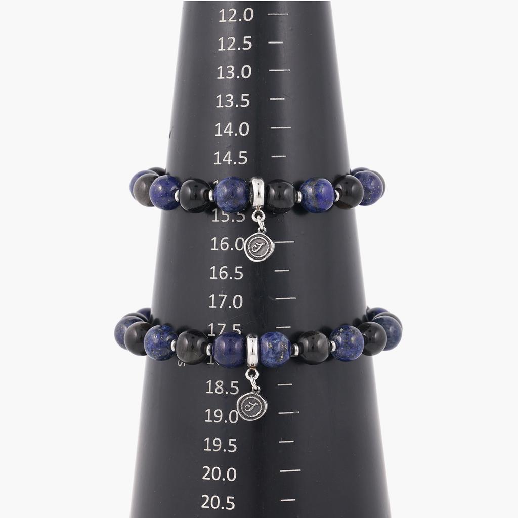 Jbans Classic Screw Ring Point 984 Chain 8 Lapis Lapis, 1185 Obsidian Gemstone Bracelet Set (C2501-Se399_Sv)