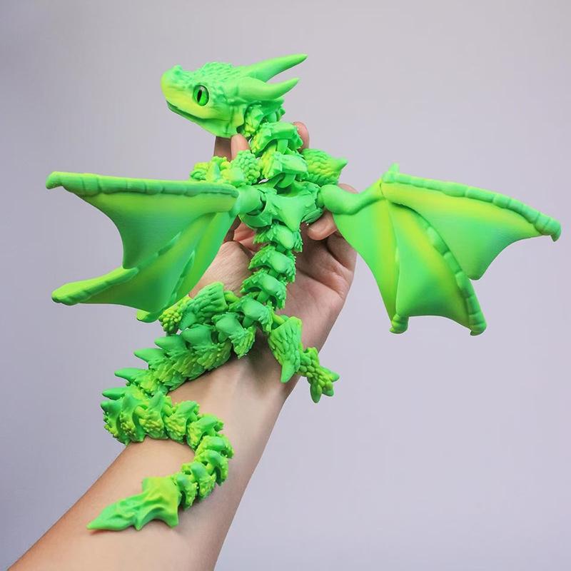 3D Printed Large Double-Horn Demon Flying Dragon with Wings Multi-Jointed Flexible Movable Children's Toy Big Horn Dragon Ornament