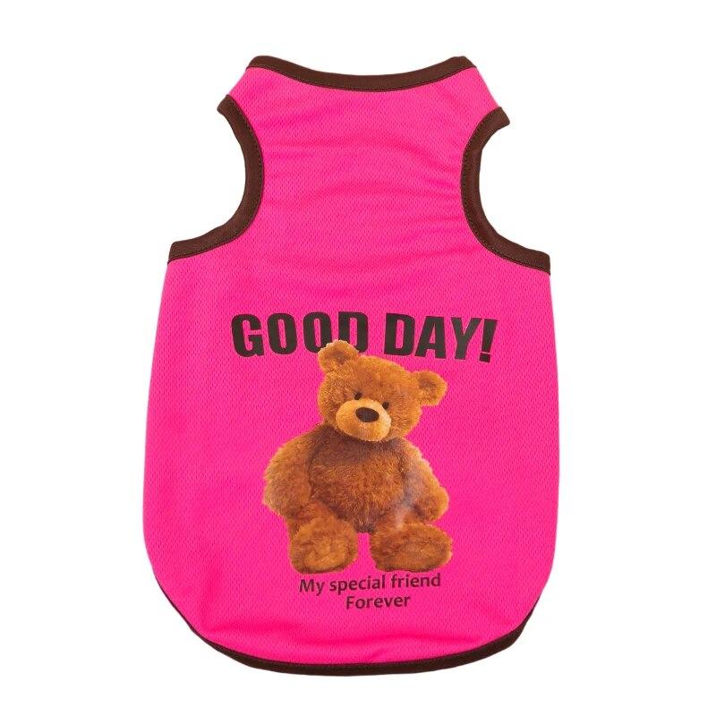 

Жилет для домашних животных, одежда для маленьких собак, весна-лето, футболка без рукавов с принтом медведя для щенков и кошек, плюшевые костюмы чихуахуа, товары для домашних животных XS розы красного