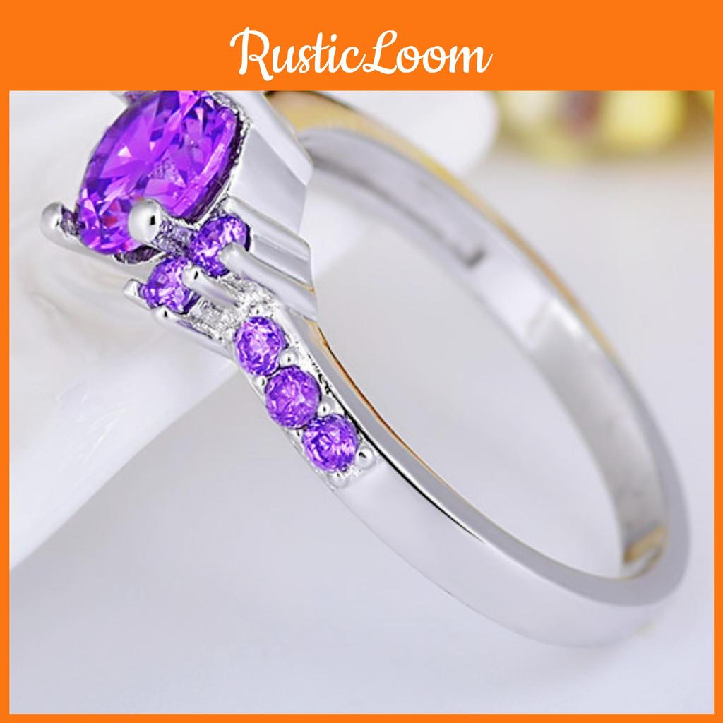 Chic Purple Stone Wedding Band Unisex Plated Copper Modern Jewelry