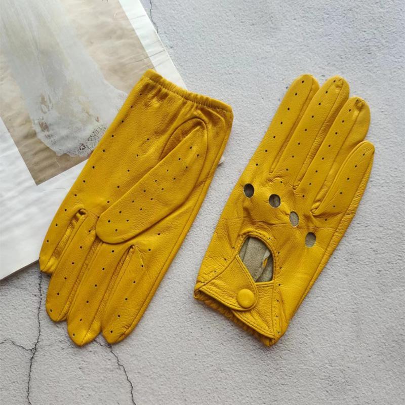 Women's Sheepskin Driver Gloves Thin Breathable Unlined Colored Leather Gloves Summer