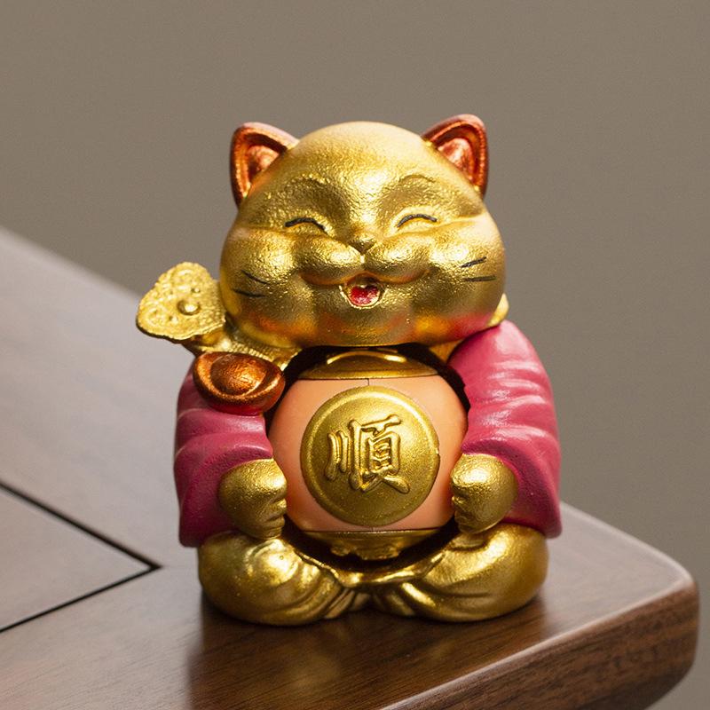 Sandstone Lucky Cat  sculptures and figurines Chinese characteristic ornaments Home, Room Office Car Wealth Luck Feng Shui Decor
