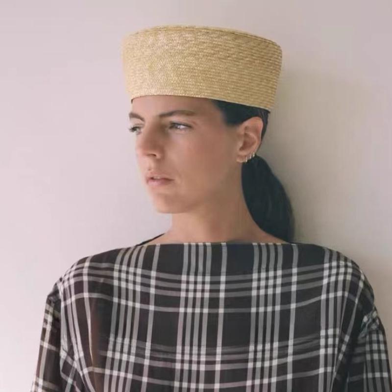 Women's New 100% Natural Straw Beret  Men's Summer French Sun Hat Circle Flattop Top Straw Hat Church Derby Party  Pillbox Hat