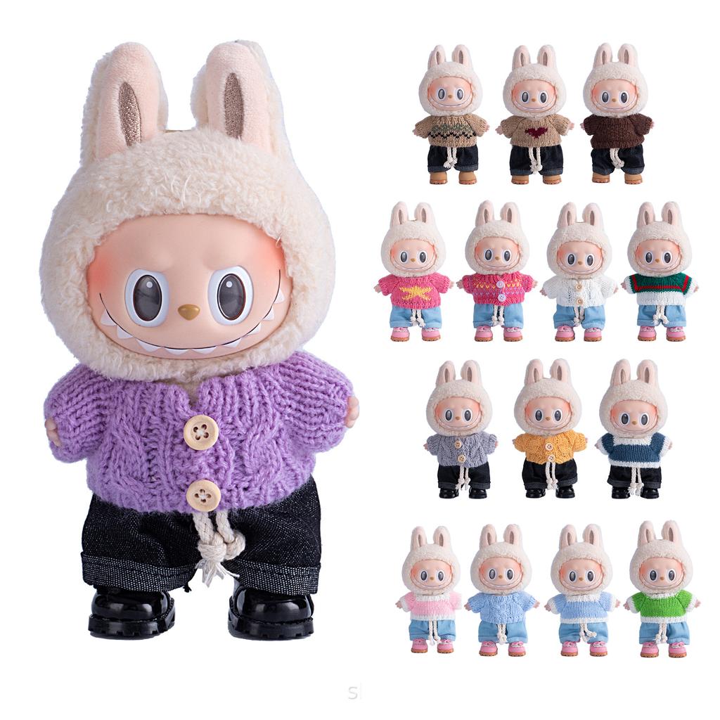 Sweater Jeans for 15-17Cm Labubu Plush Stuffed Doll Outfits DIY Mini Dolls Clothing Accessories