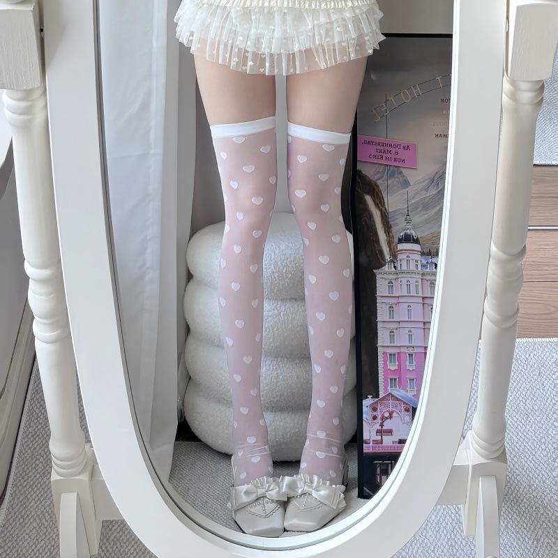 Japanese Love Knee Socks Female Cute And Thin Jk Thigh Socks Thin Transparent Big Love Long Tube Black Silk One Piece Generation