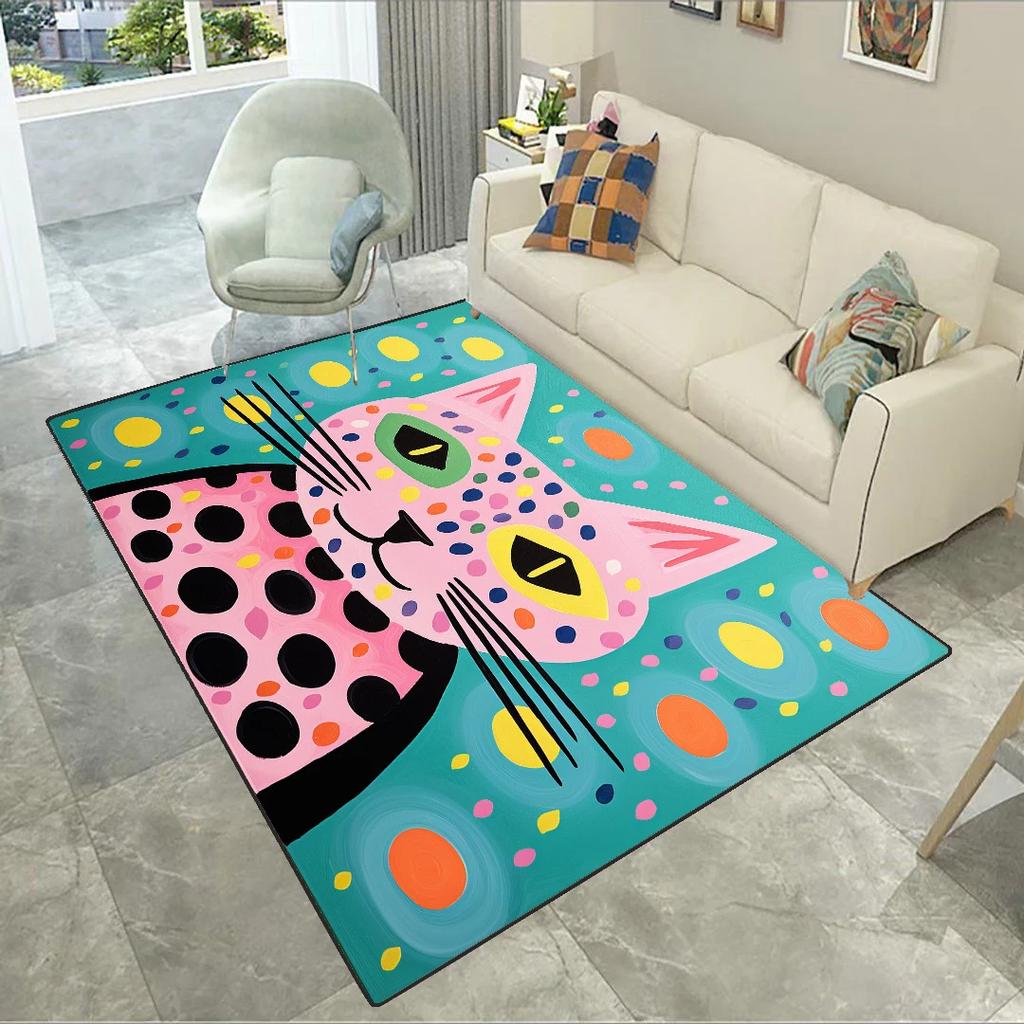 Art Cat Carpet Pet-Friendly for Living Room Home Decoration Non-Slip Sofa Side Cute Mats Bedroom Large Area Cloakroom Rug Tapis