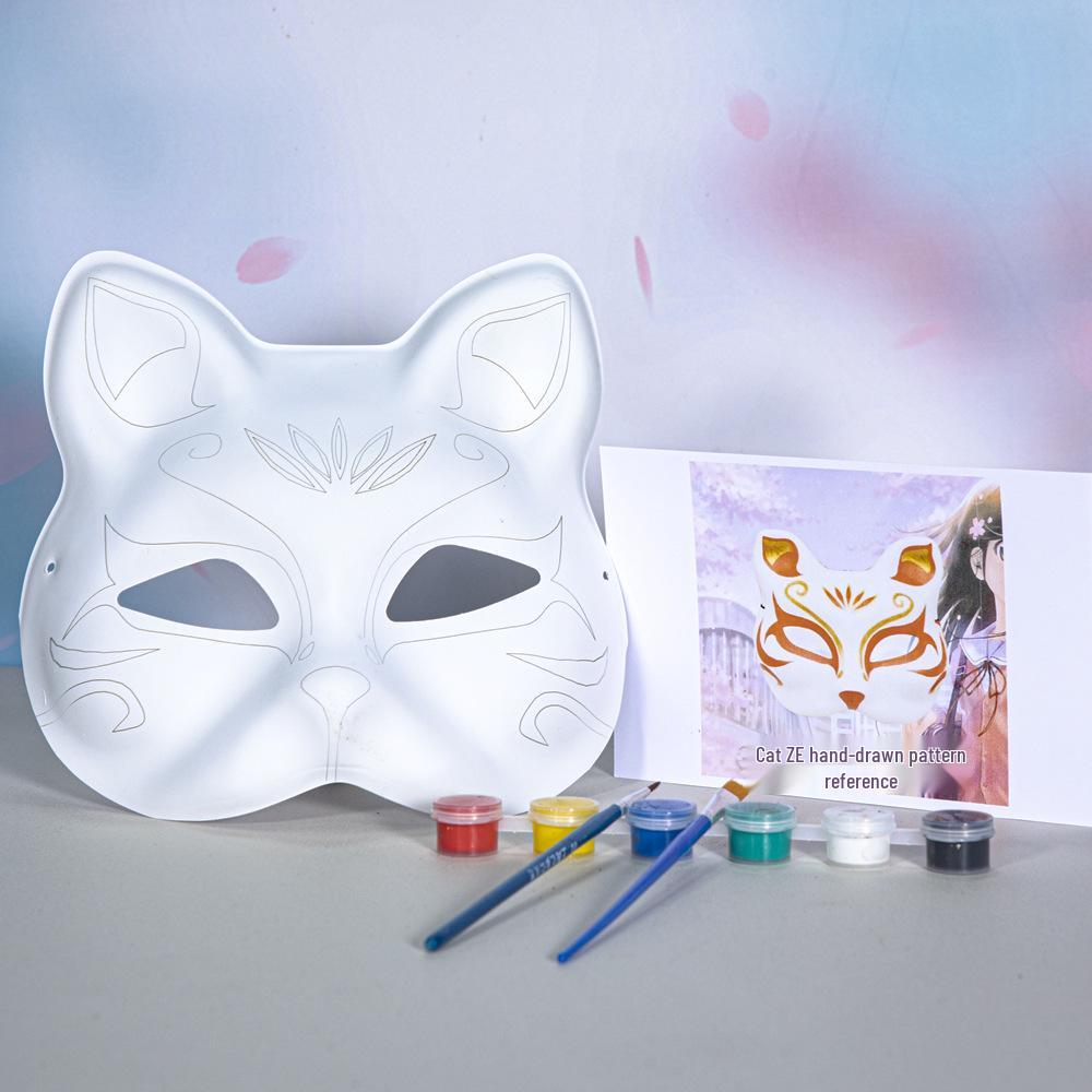 DIY White Peking Opera Fox Mask: Blank Paper Pulp for Kids To Paint