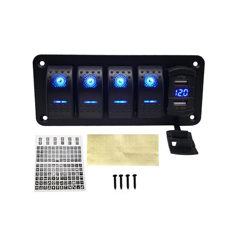 Marine Boat Rocker Switch Panel 8 Gang LED Rocker Switch Panel Kit 12V/24V Circuit Breaker Dual USB Slots light Battery Switches5