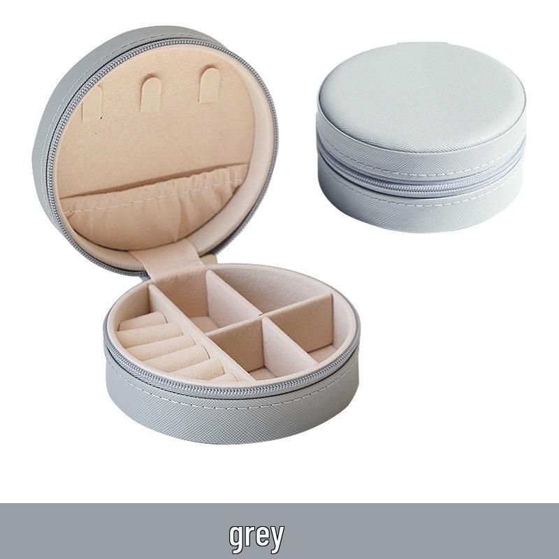 

Korean Style Round Travel Jewelry Box for Earrings and Ear Studs 10x10x5 cm Round серый