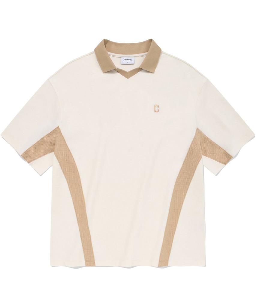 COVERNAT Waffle Arch Collar T-Shirt Cream