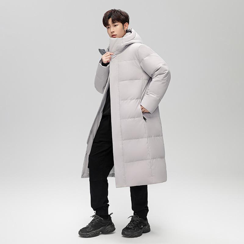 

Зимова пухова куртка з капюшоном студентська універсальна пухова куртка чоловіча та жіноча однакова 50 білий качиний пух тепла пухова куртка до коліна 3XL світло-сірий колір