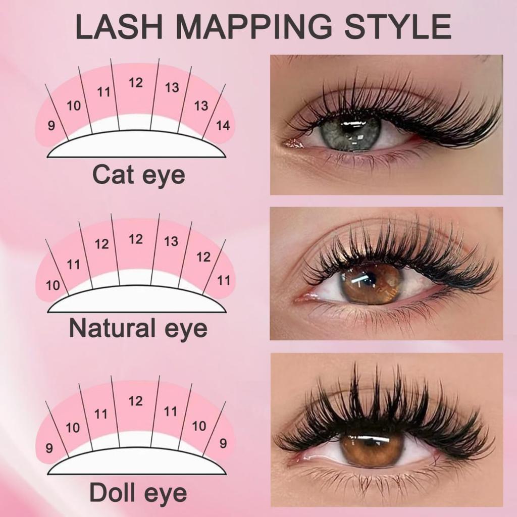 Sada na prodlužování řas 640 ks Trsy umělých řas 30D+40D+50D, DIY sada jednotlivých řas 8-18 mm s nástroji na řasy