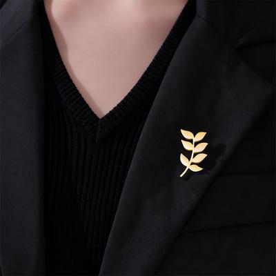 Olive Branch Lapel Brooch Men Women Stainless Steel Gold Suit Badge Pin Trendy Plant Accessories Gift