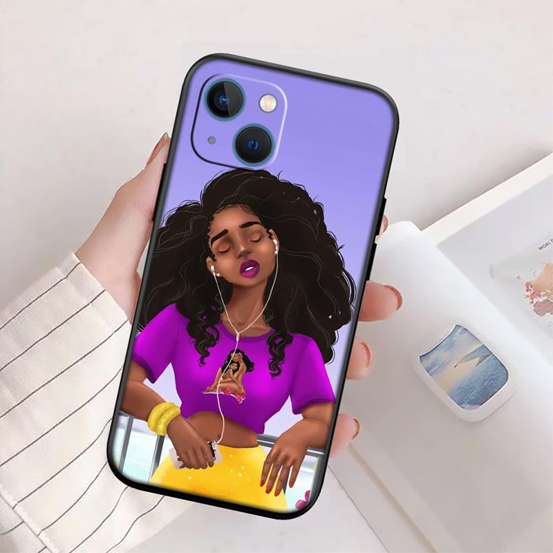 RP57 Poppin Zwart Meisje Nieuwe High-End Schelp Telefoonhoesje voor iPhone 16 15 14 13 12 Pro Max Plus Mini
