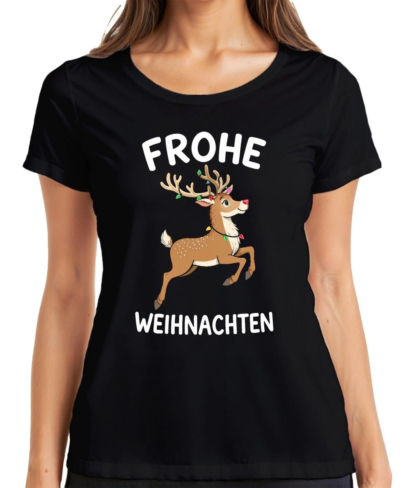 FROHE WEIHNACHTEN Rentier Lichterkette Niedlich Kinder Geschenk Damen T-Shirt XXXXL