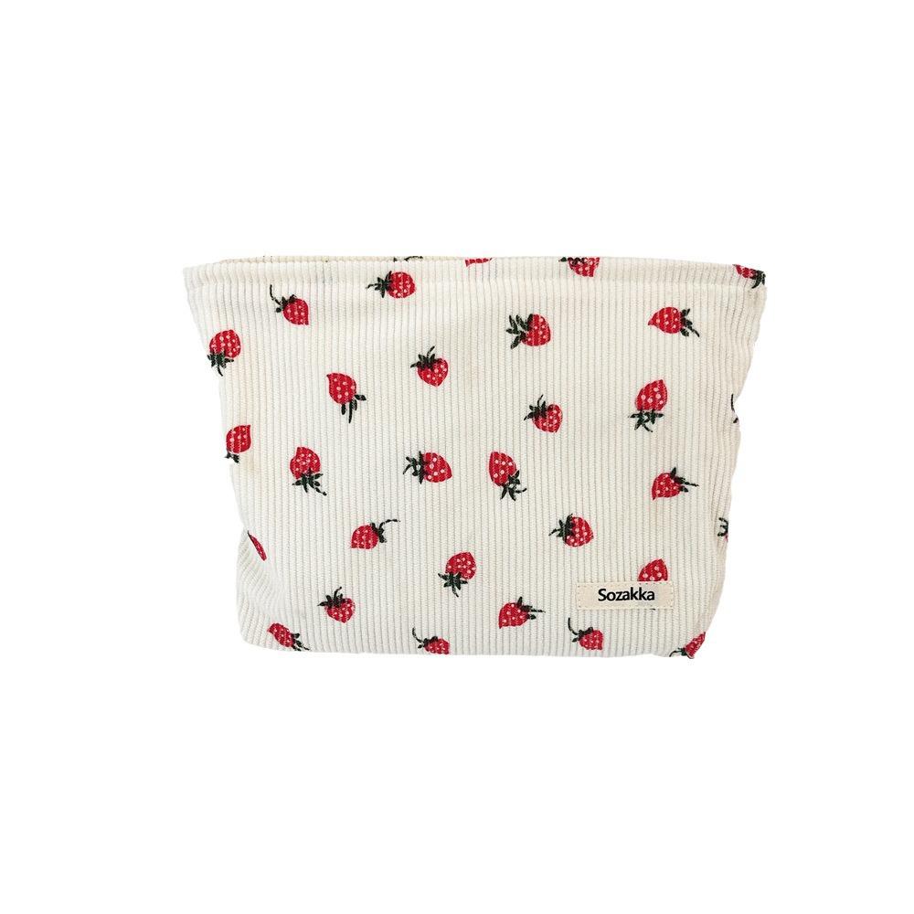 Strawberry Print Corduroy Shoulder Bag - Casual, Large Capacity for Commuting and Daily Essentials