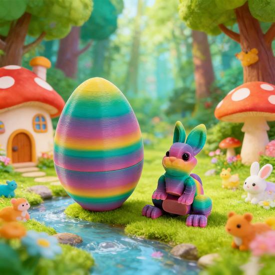 3D-gedruckte Ostereier mit Hase darin, bewegliche flexible Fidget-Hasenspielzeuge, Osterkorb