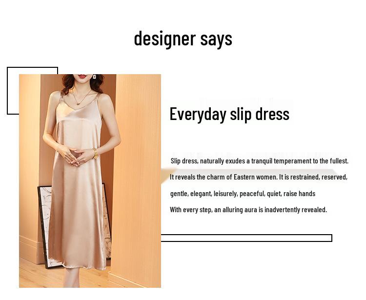 Women's Plus Size V-Neck Silk Satin Lace Camisole Dress – Sleeveless, Loose Fit for Spring & Summer Wear