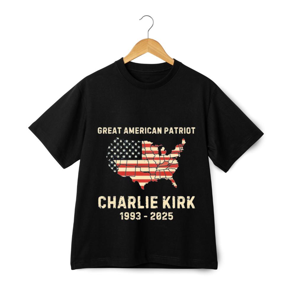 Charlie Kirk Great American Patriot USA Flag Map Graphic T-Shirt Unisex Tee