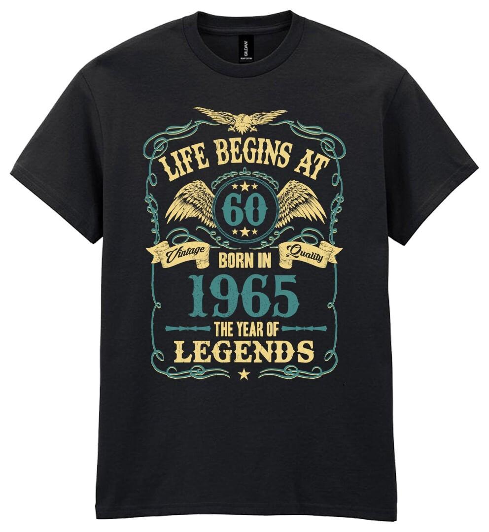 60th Birthday Gift Mens T-Shirt Mens Womens Tees Top - Life Begins At 60 BORN In 1965 Tee 60s S