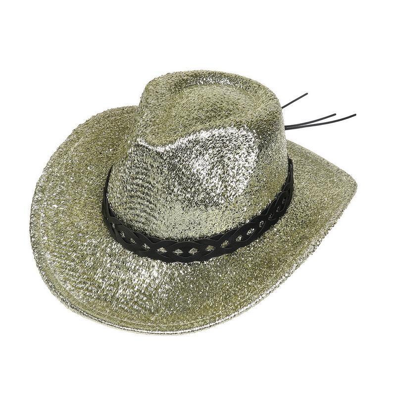 Glitzerndes Cowboyhut Unisex Westernstil Breiter Rand Fedora Hut für Party Festival Cosplay