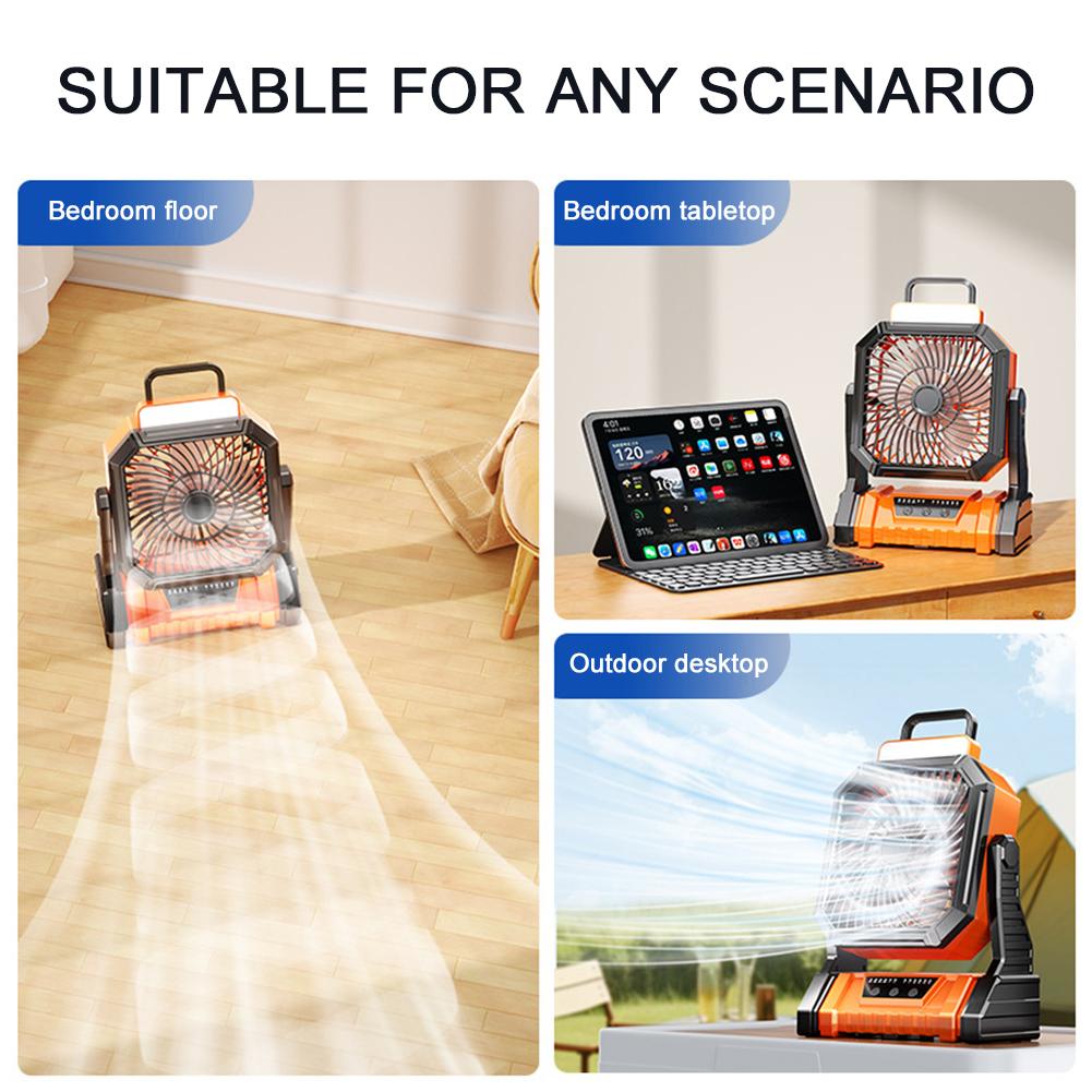 9000mAh Battery Operated Fan Portable Rechargeable Desk Camping Fan with LED Light and Hook Outdoor Fan for Tent Car Trip