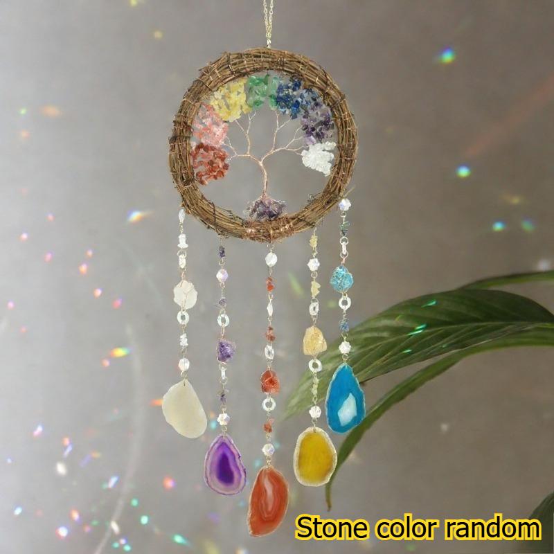 

1pcs Crystal Chip Life Tree Dreamcatcher Home Living Room Bedroom Decor Wind Chime Ornament for Indoor Space Decoration