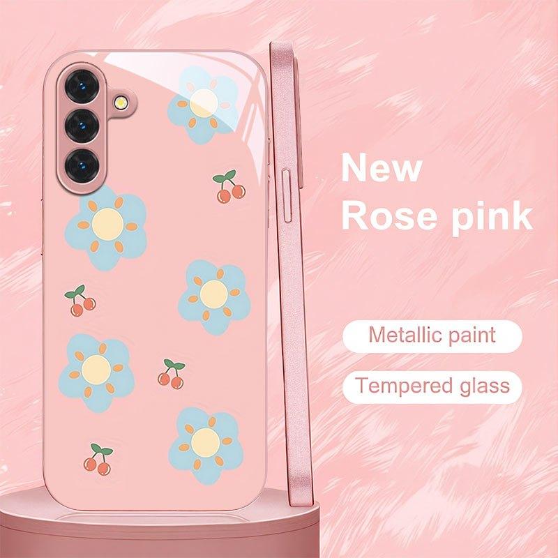 Pink Minimalist Floral Cherry Print Phone Case Suitable for Galaxy S26 S25 S24 S23 Ultra S22 Ultra S20 Ultra 56 A72 A73 5G