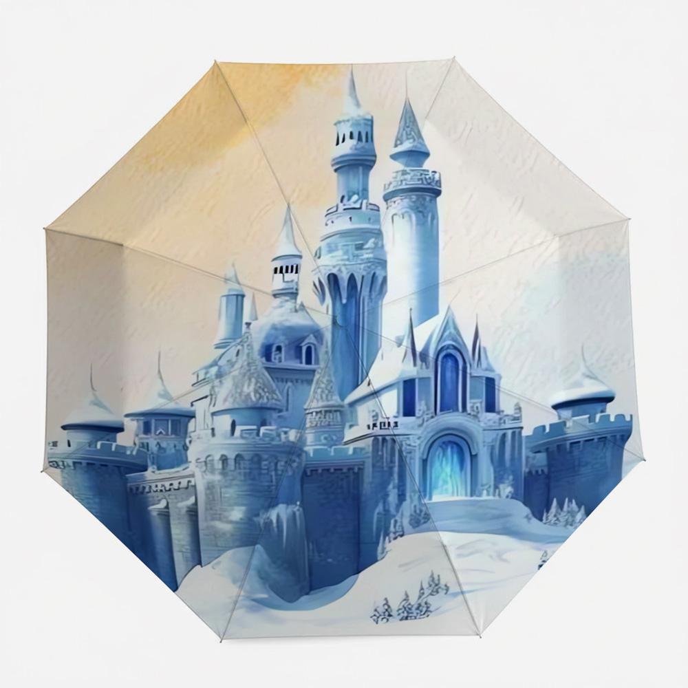 

Fantasy Ice Castle Snowy Kingdom Art Print Foldable Umbrella, Auto-Open Windproof Travel Umbrella, Portable Waterproof Sun Rain (as the picture,Iron&8K)