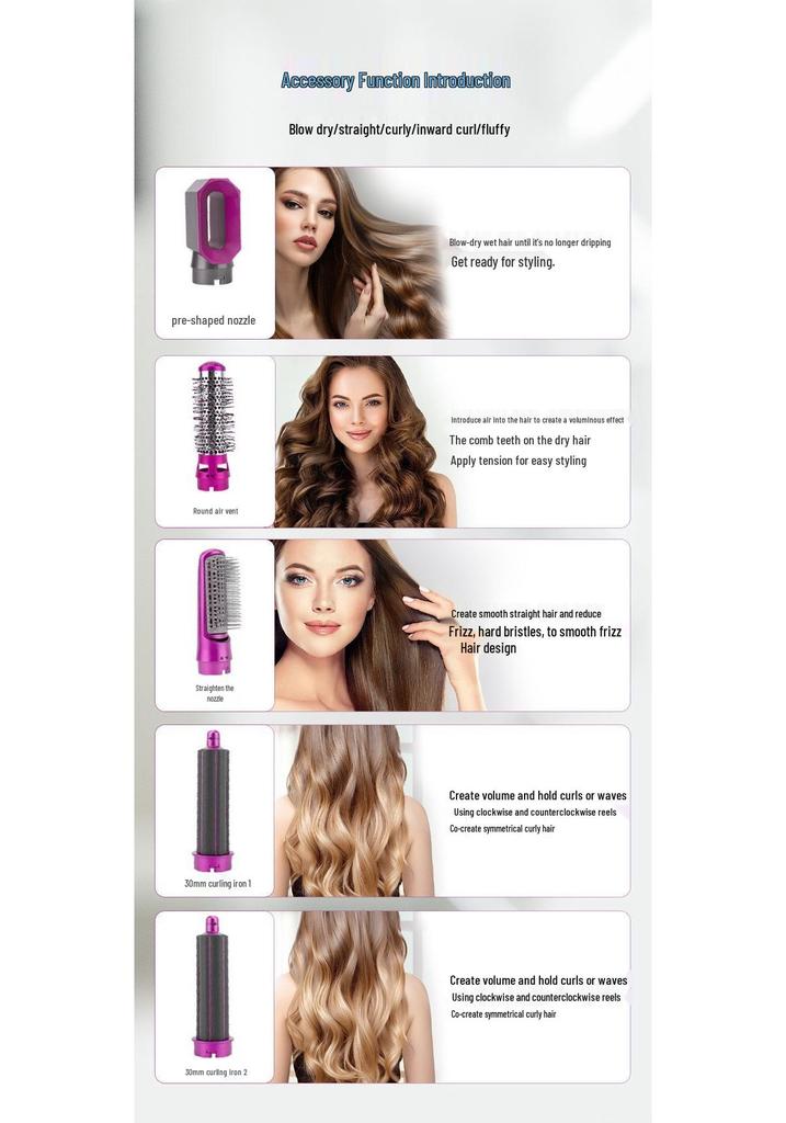 5-in-1 Rotating Hot Air Brush & Curling Iron - Multi-functional, No-Damage Big Wave Hair Dryer