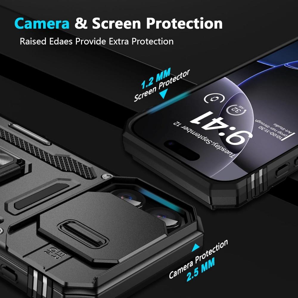 Heavy-duty Armored 2-in-1 Fall-proof Case for Iphone 16 15 14 13 12 Pro Max 11 Lens Protection Ring Holder Phone Case