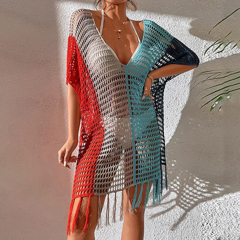 Open-weave Beach Cover-up, Beach Vacation Bikini Outer Cover-up, Swimming Suit, Sun Protection Clothing